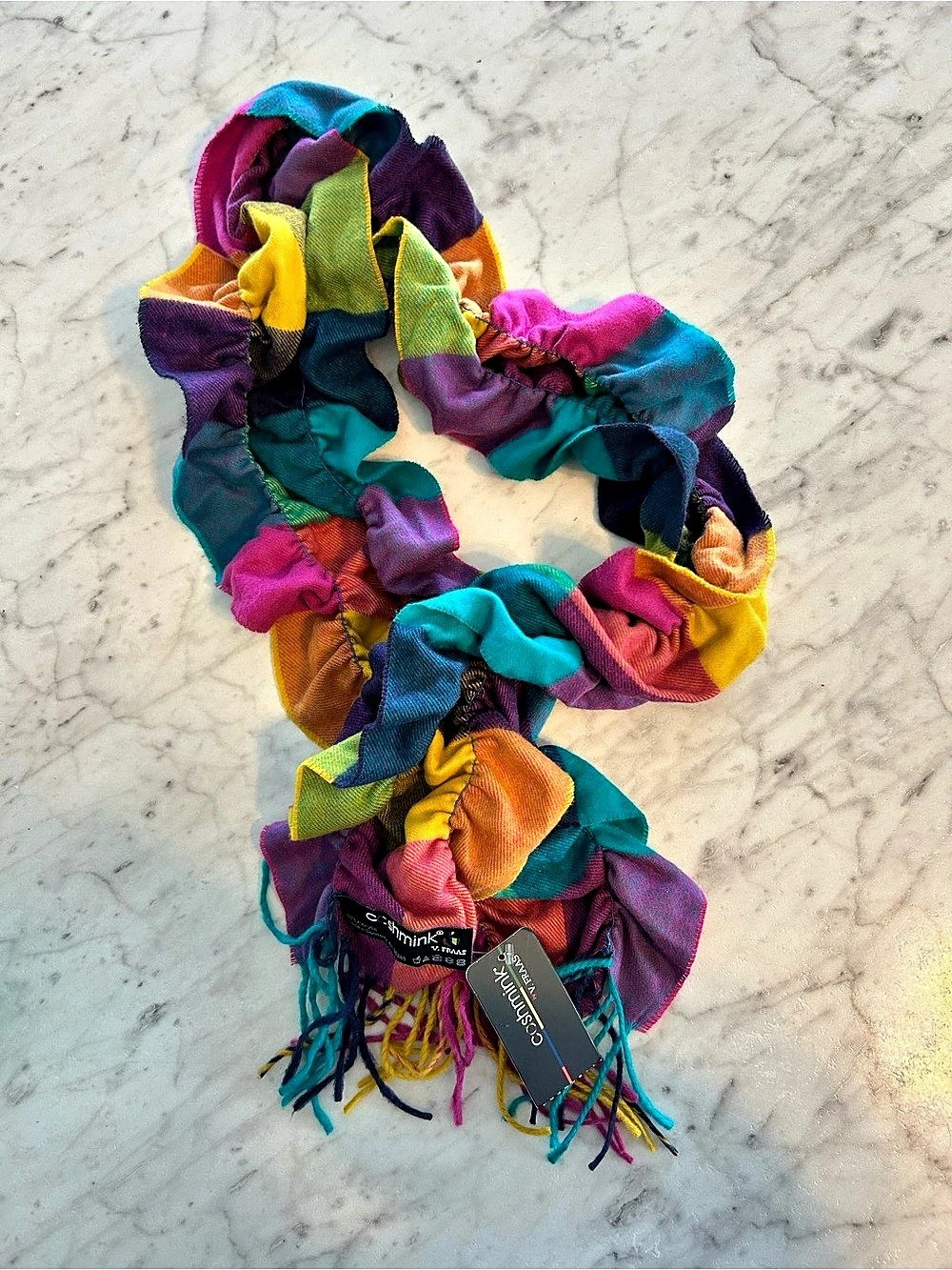 Cosmink Multicolor Fringe Scarf NWT